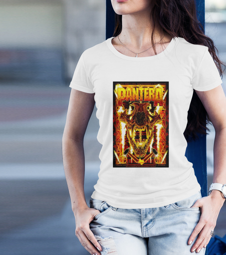 Pantera Flaming Skull Texas Orange Red Yellow T-Shirt