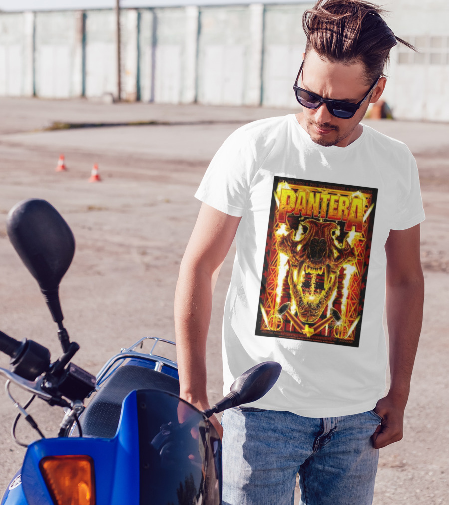 Pantera Flaming Skull Texas Orange Red Yellow T-Shirt