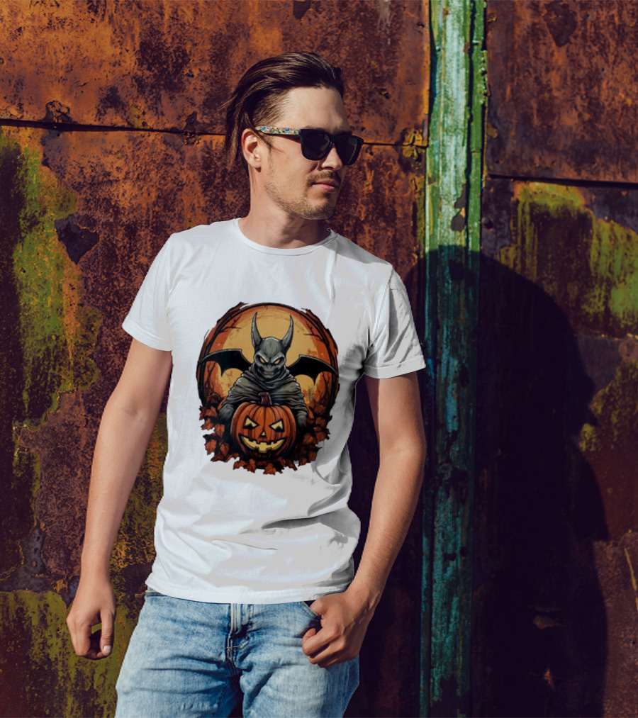 Bat Devil Pumpkin Halloween Moon Shadows T-Shirt
