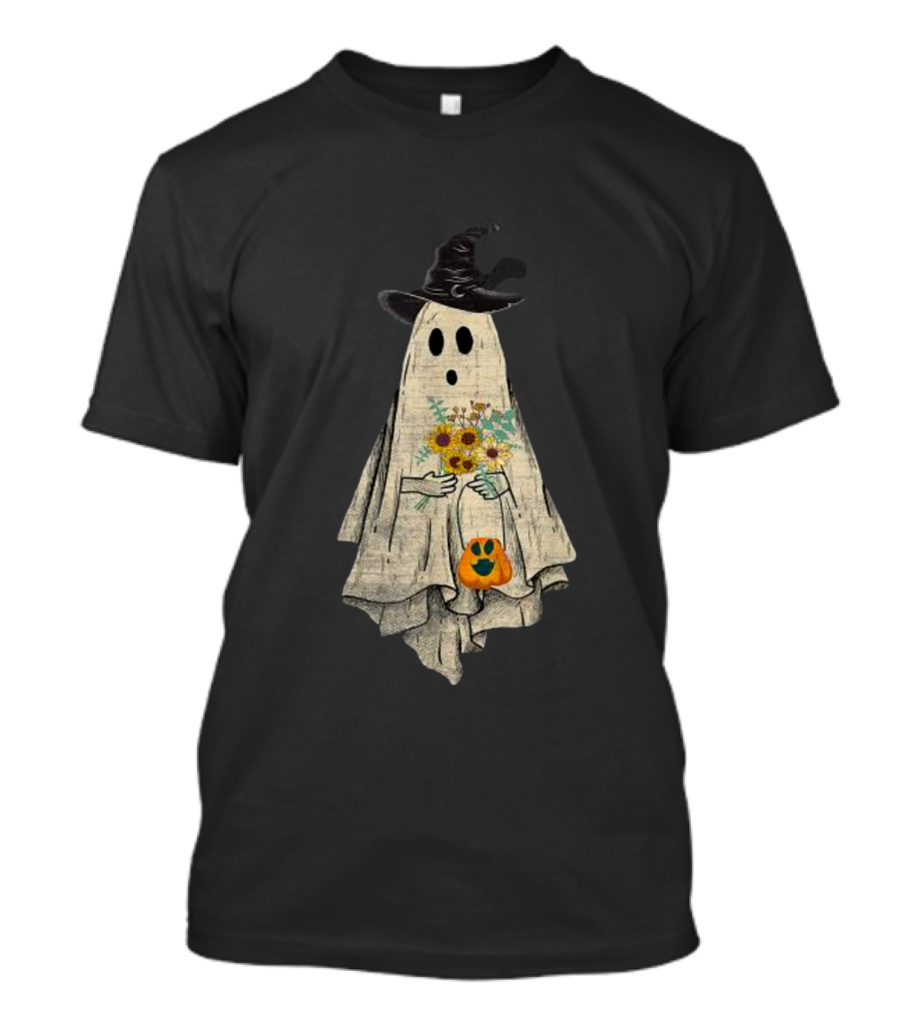 Halloween Costume Vintage Witch Hat Ghost Pumpkin Floral Bouquet T-Shirt