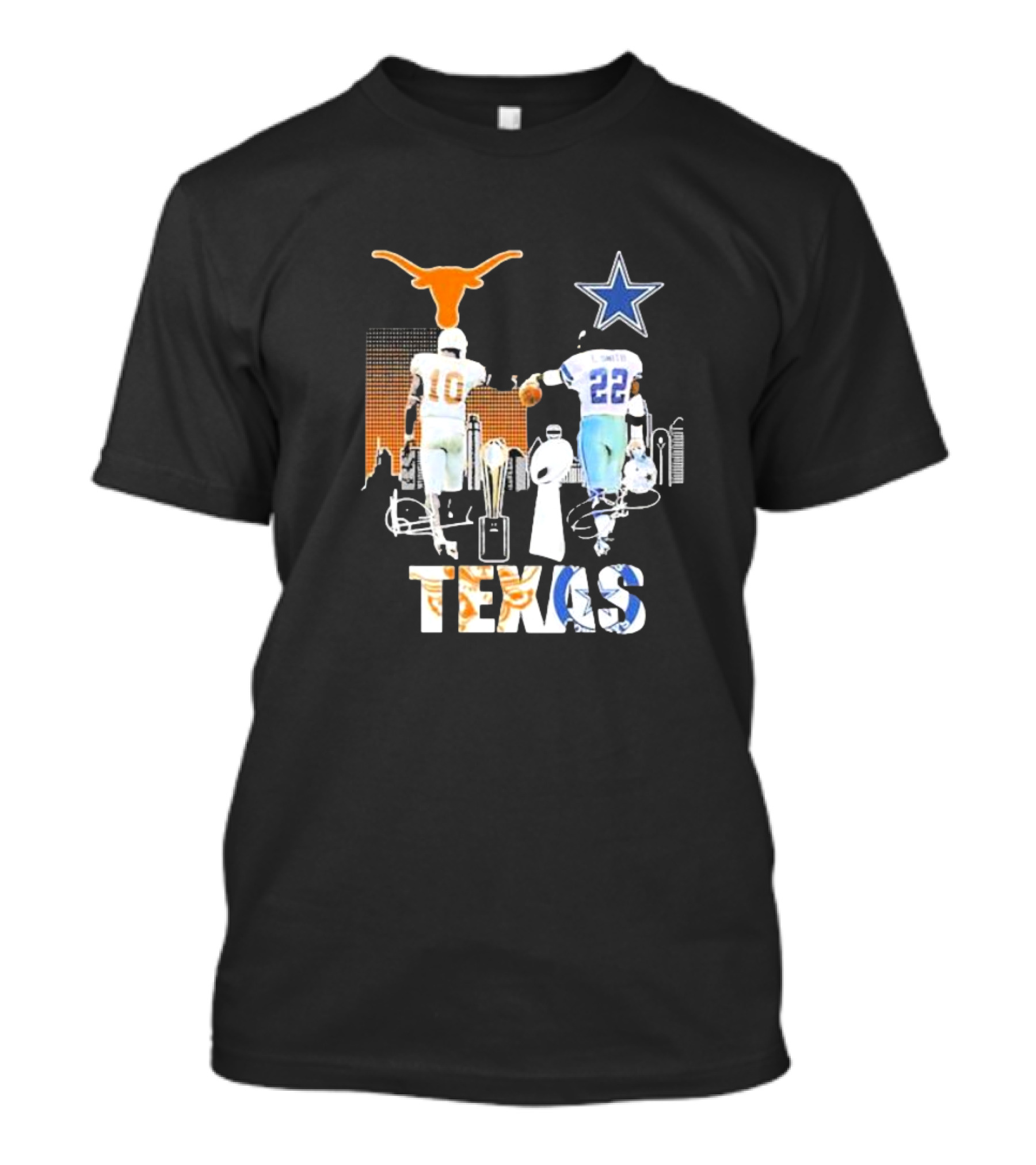 Vince Young Emmitt Smith Texas City Champions Longhorns Cowboys Skyline Signatures T-Shirt