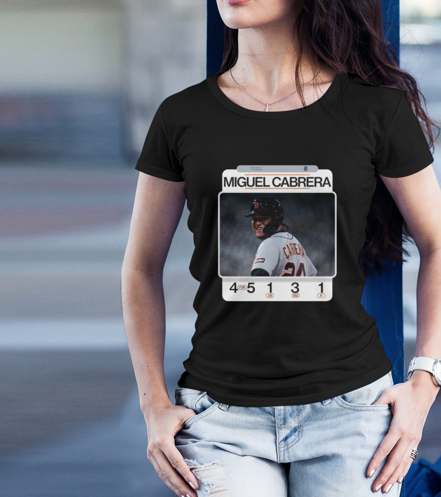 Miguel Cabrera 49th Career 4-Hit Game Detroit Tigers 24 Baseball Statistics T-Shirt
