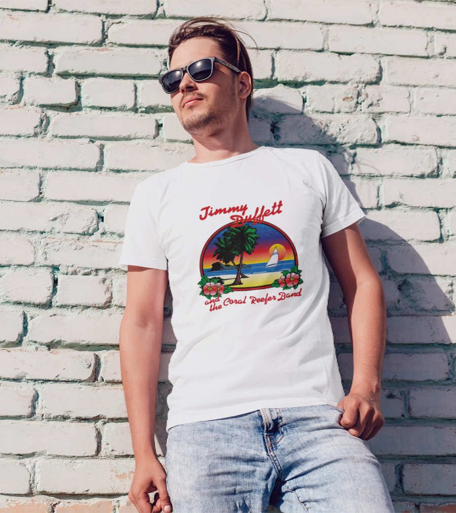 Jimmy Buffett And The Coral Reefer Band 1981 Coconut Telegraph Tour Vintage Island Sunset Scene T-Shirt