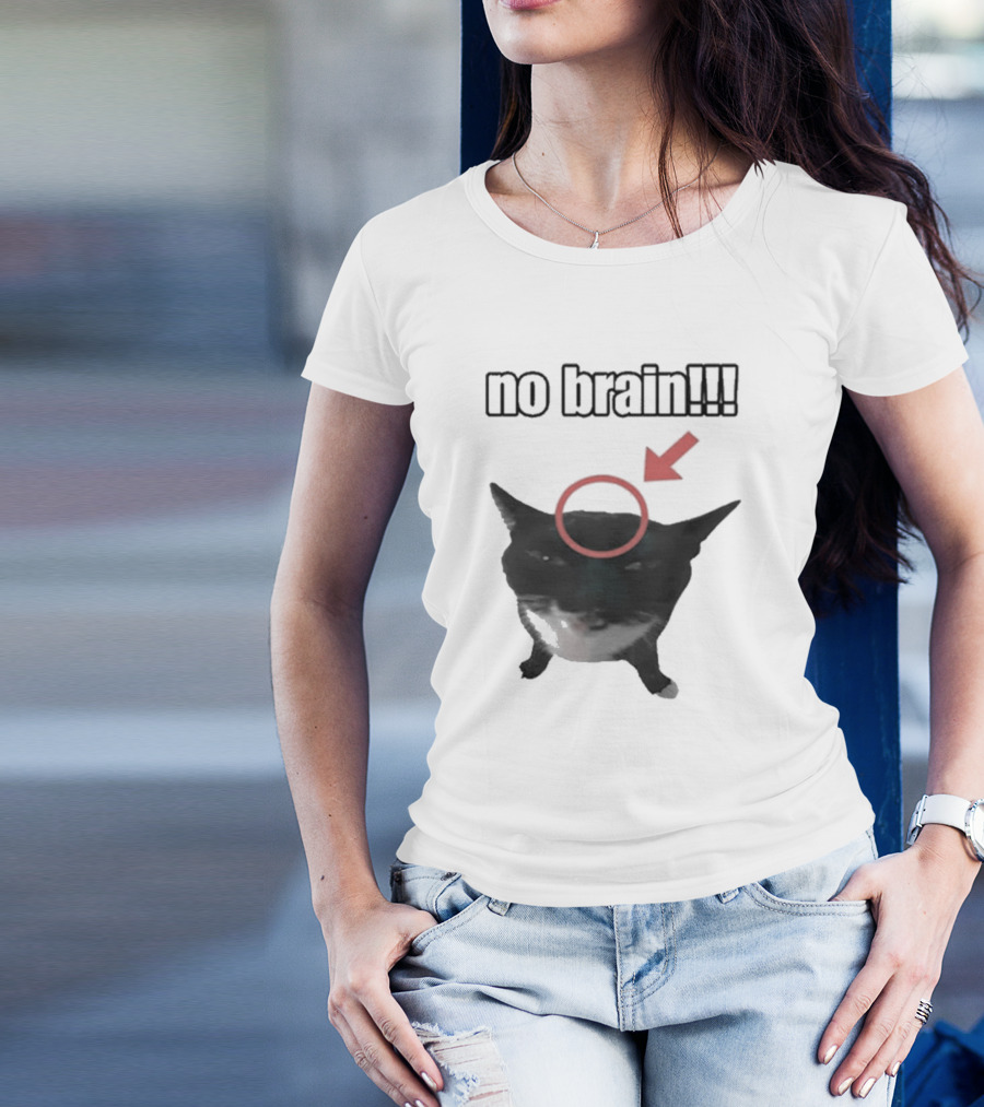 No Brain Cat Red Arrow Circle T-Shirt