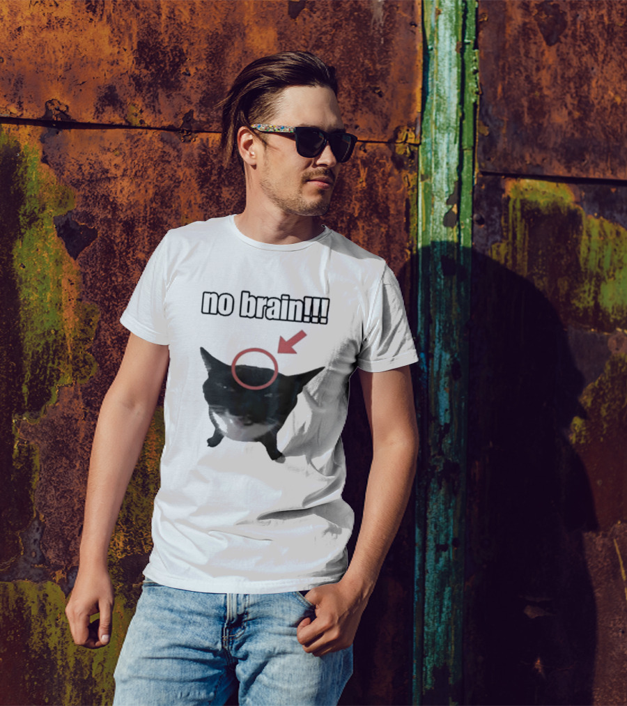 No Brain Cat Red Arrow Circle T-Shirt
