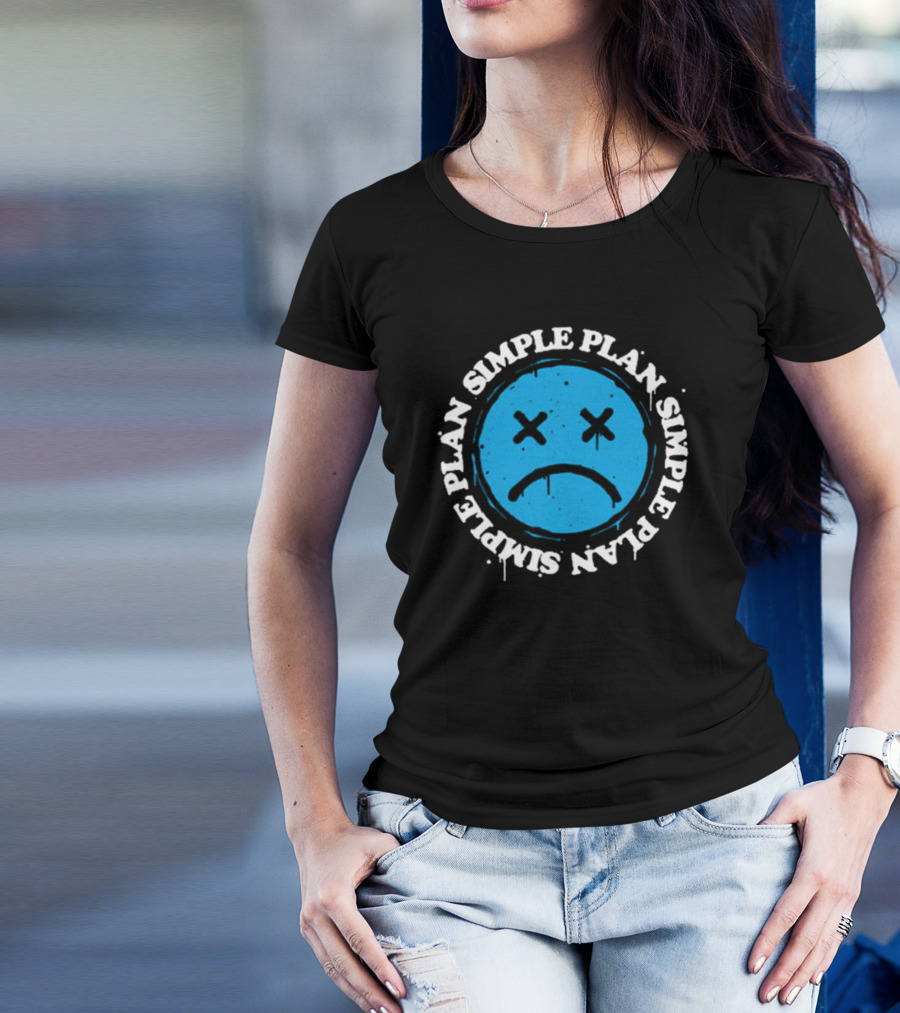 Simple Plan Sad Face Blue Emoticon T-Shirt