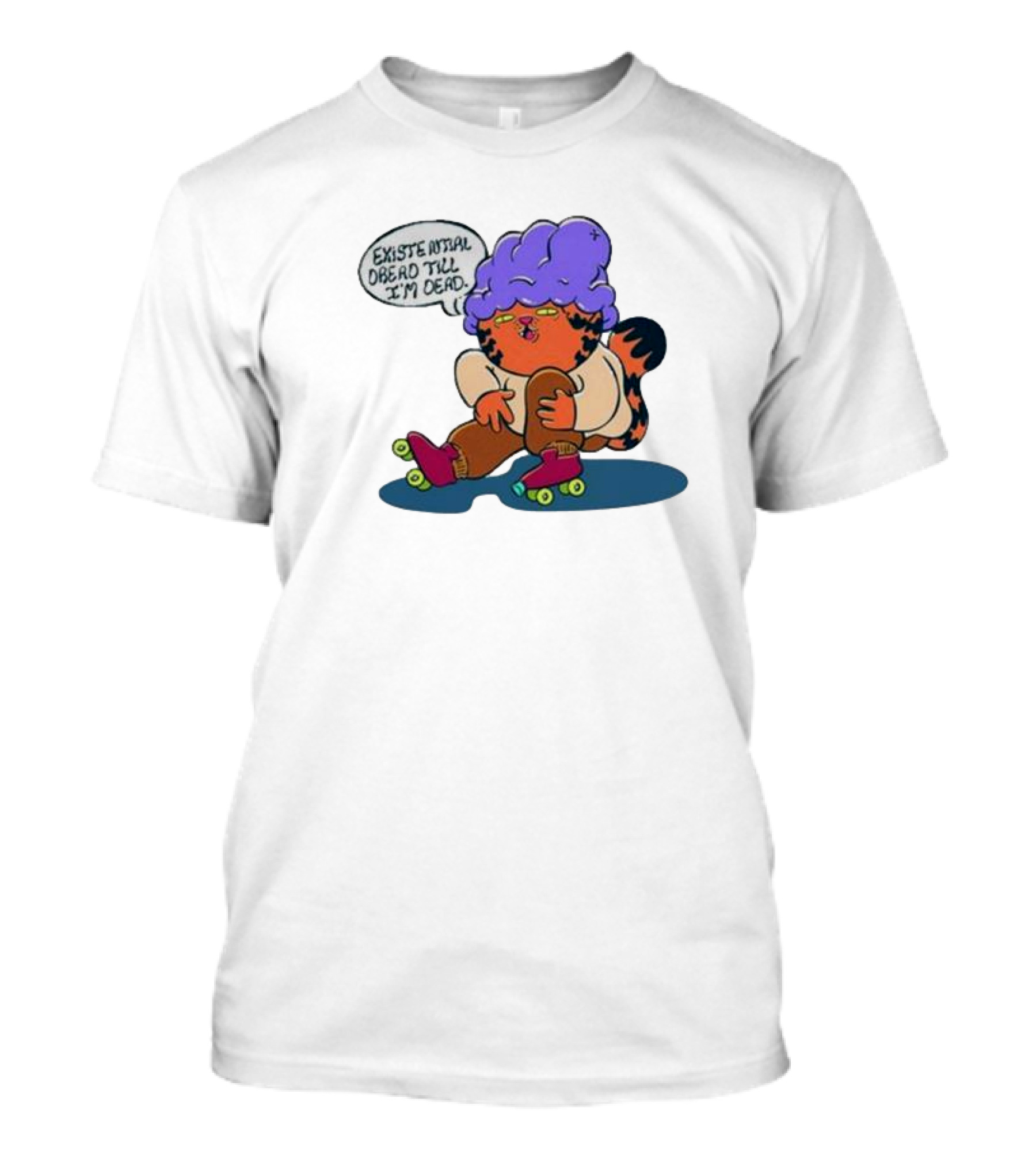 Existential Dread Till I’m Dead Cat Roller Skates Purple Hair T-Shirt