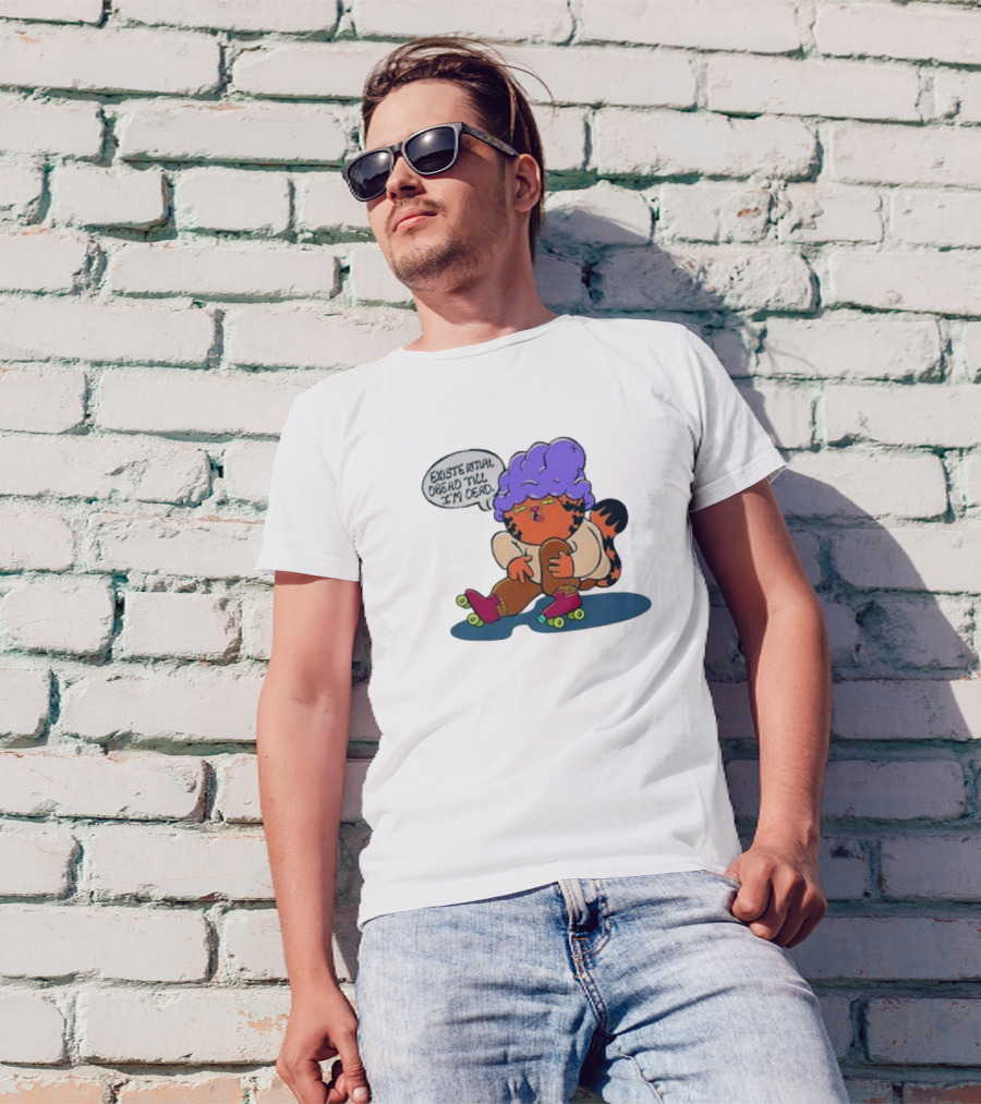 Existential Dread Till I’m Dead Cat Roller Skates Purple Hair T-Shirt