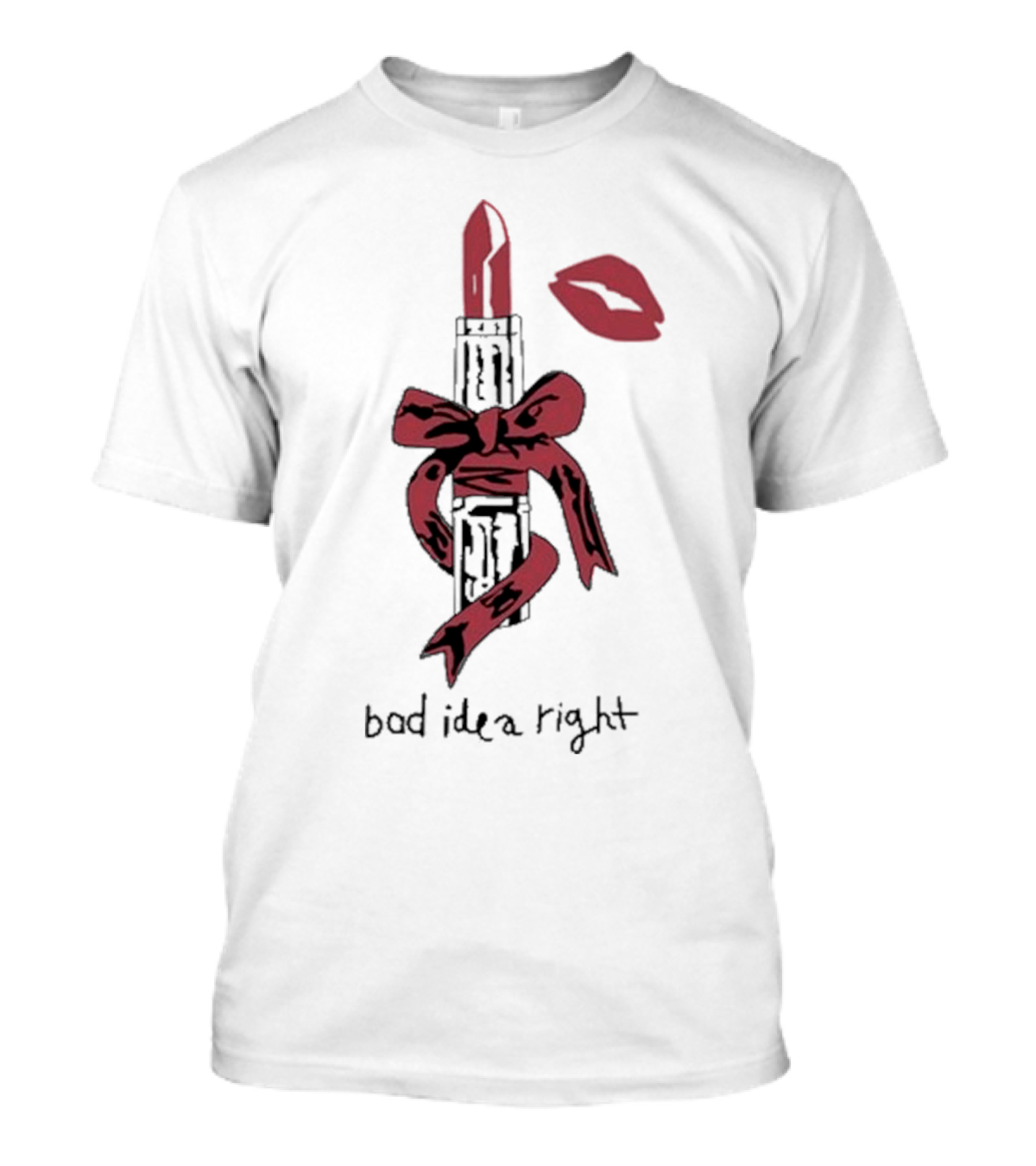 Bad Idea Right Lipstick With Red Bow And Kiss Mark T-Shirt