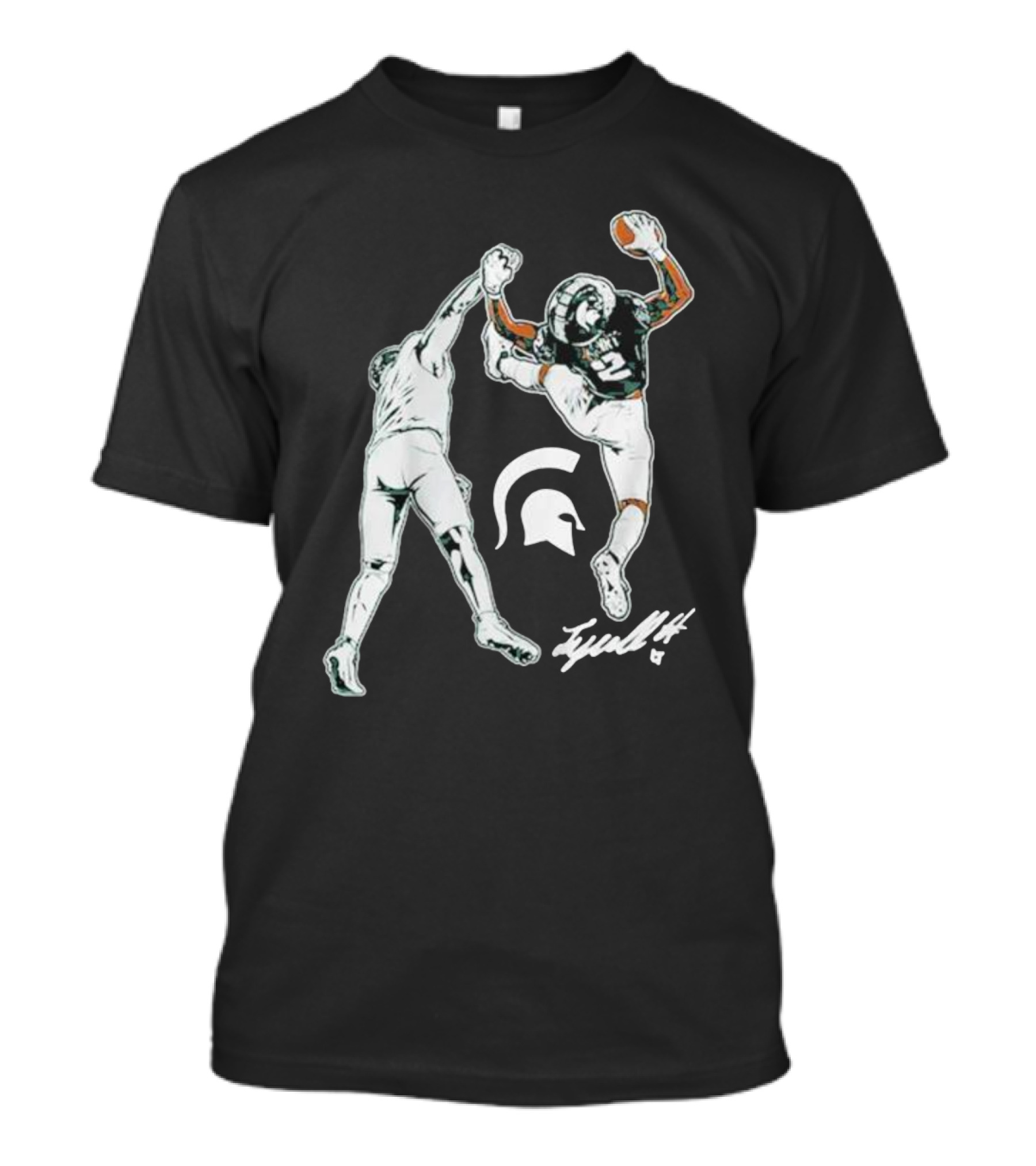 Michigan State Football Tyrell Henry Catch Spartan Logo Signature T-Shirt