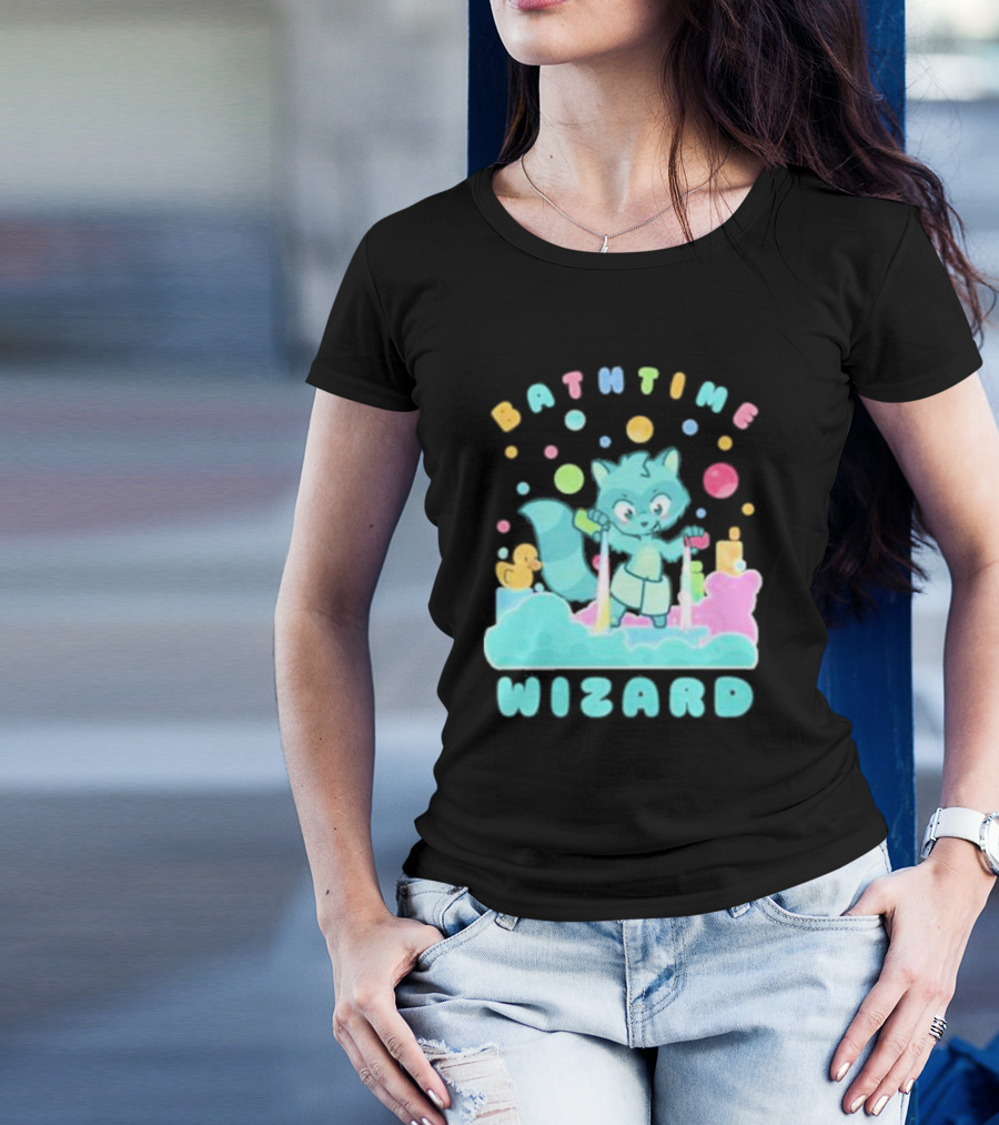 Bathtime Wizard Colorful Bubbles With Raccoon And Rubber Duck T-Shirt