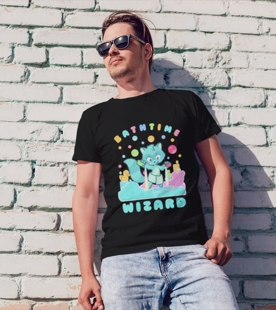 Bathtime Wizard Colorful Bubbles With Raccoon And Rubber Duck T-Shirt