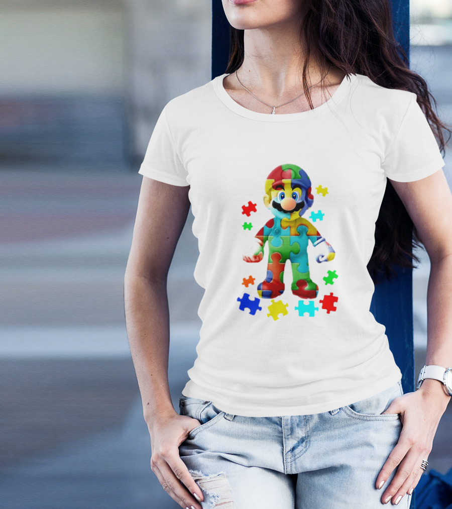 Super Mario Colorful Autism Puzzle Pieces T-Shirt