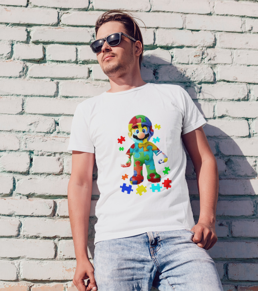 Super Mario Colorful Autism Puzzle Pieces T-Shirt