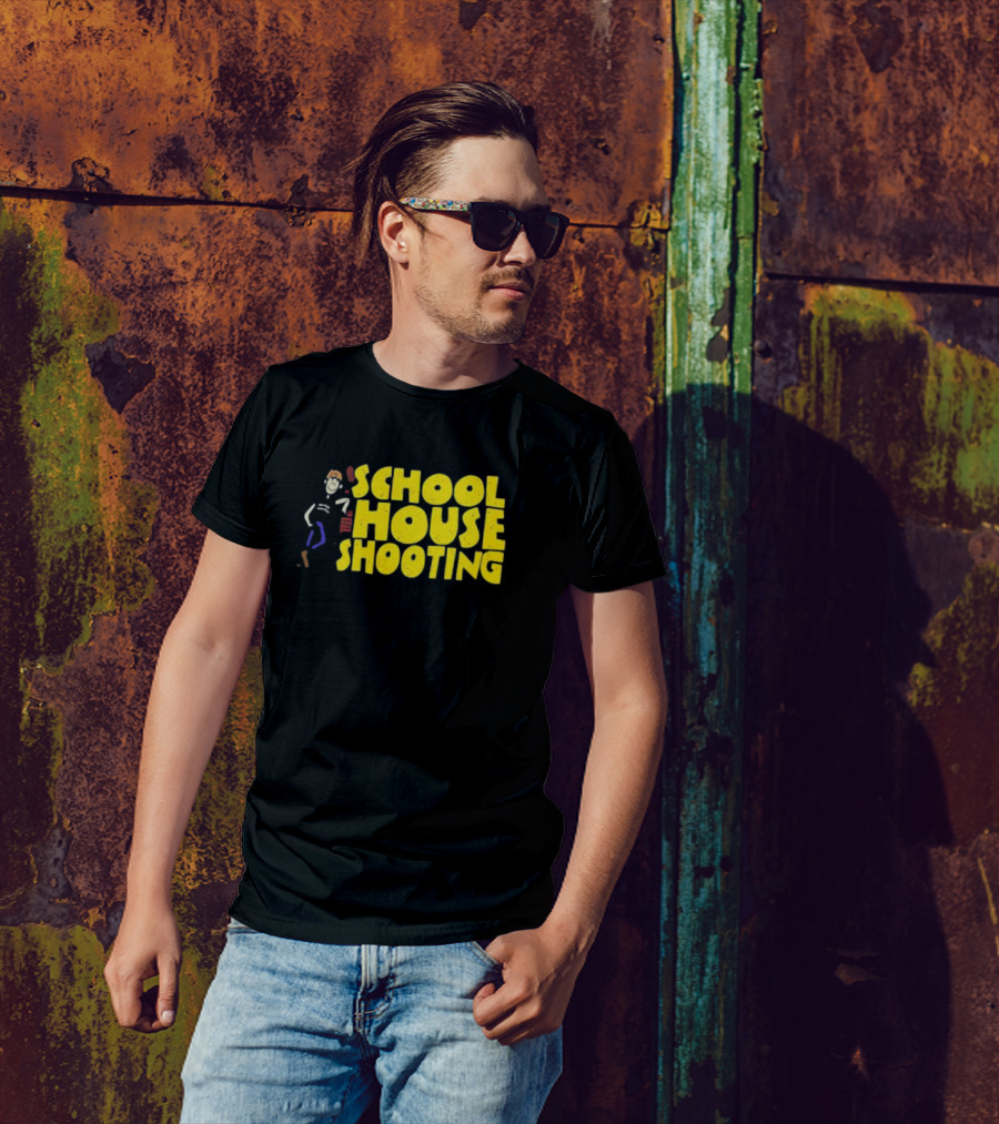 SCHOOL HOUSE SHOOTING Cartoon Character T-Shirt