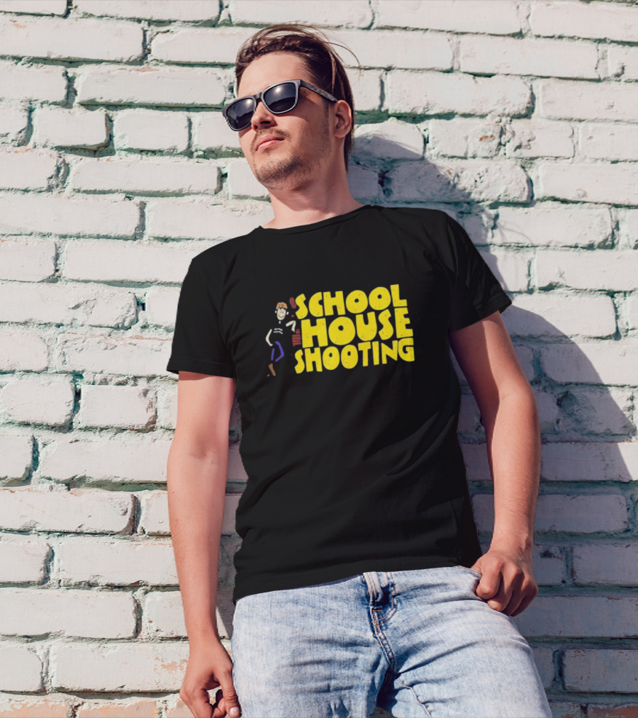 SCHOOL HOUSE SHOOTING Cartoon Character T-Shirt