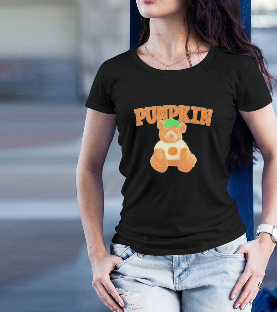 Pumpkin Cozy Bear With Green Hat And Pumpkin T-Shirt