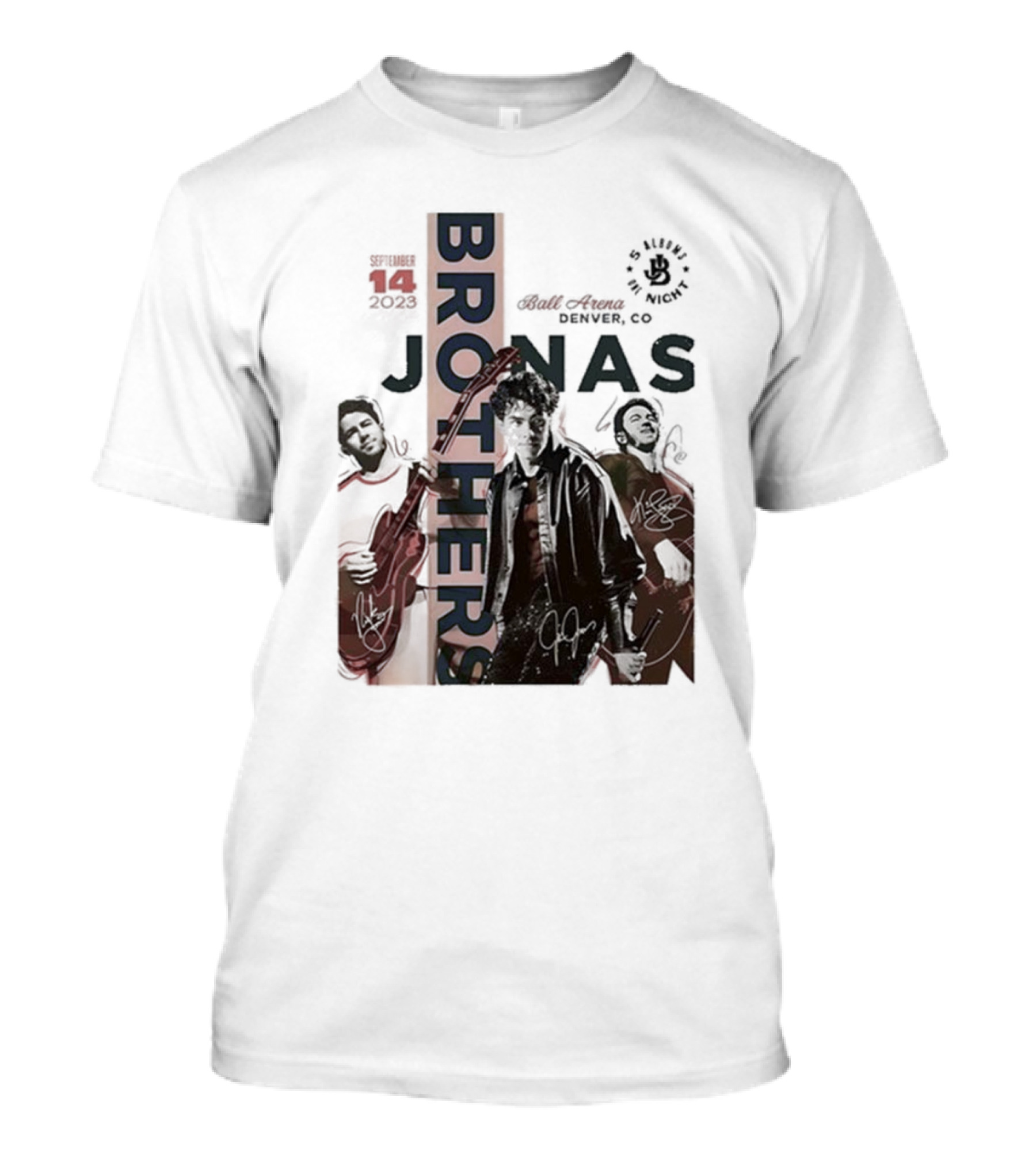 Jonas Brothers Ball Arena Denver CO 09.14.2023 5 Albums 1 Night T-Shirt