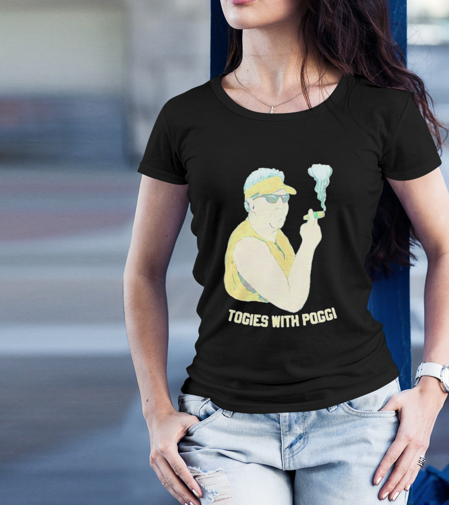 Stogies With Poggi Smoking Cigar Character In Sunglasses And Visor T-Shirt