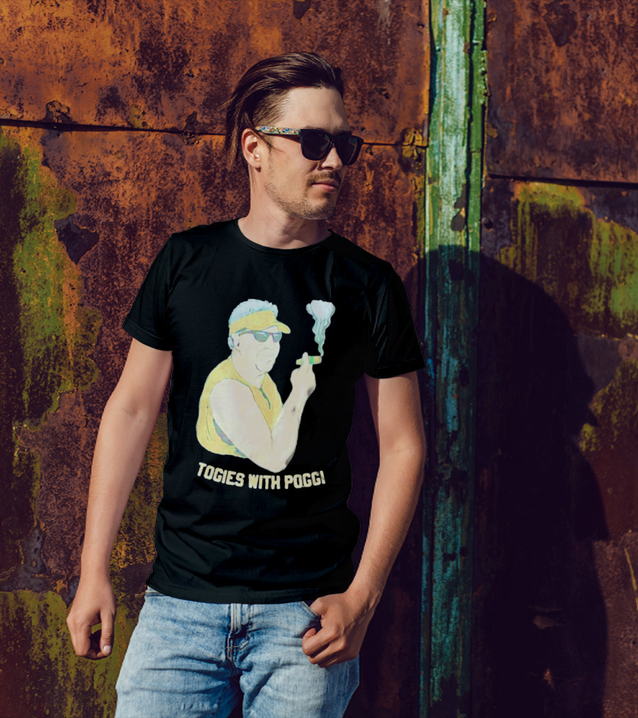 Stogies With Poggi Smoking Cigar Character In Sunglasses And Visor T-Shirt