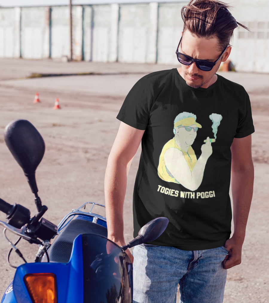 Stogies With Poggi Smoking Cigar Character In Sunglasses And Visor T-Shirt