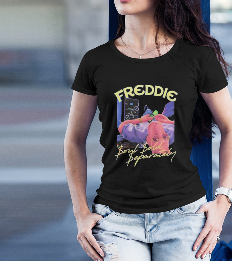 Freddie Soul Sold Separately Retro Style With Relaxed Figure Holding Phone T-Shirt