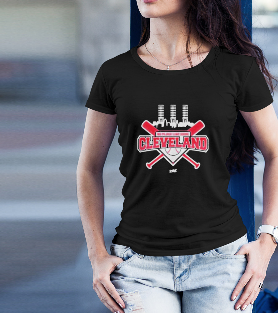 No Place Like Home Cleveland Baseball Fans Unlicensed Baseball Gear City Skyline Crossed Bats T-Shirt