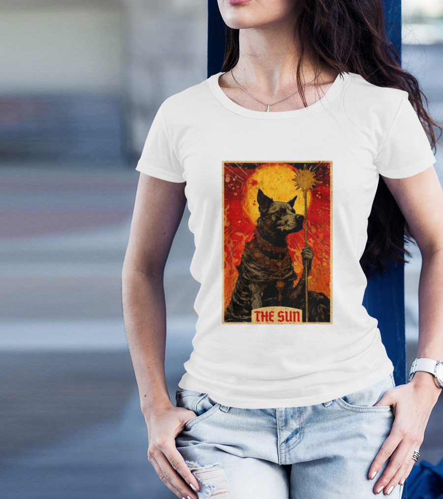 Dog Tarot Card The Sun Card Canine Holding Scepter T-Shirt