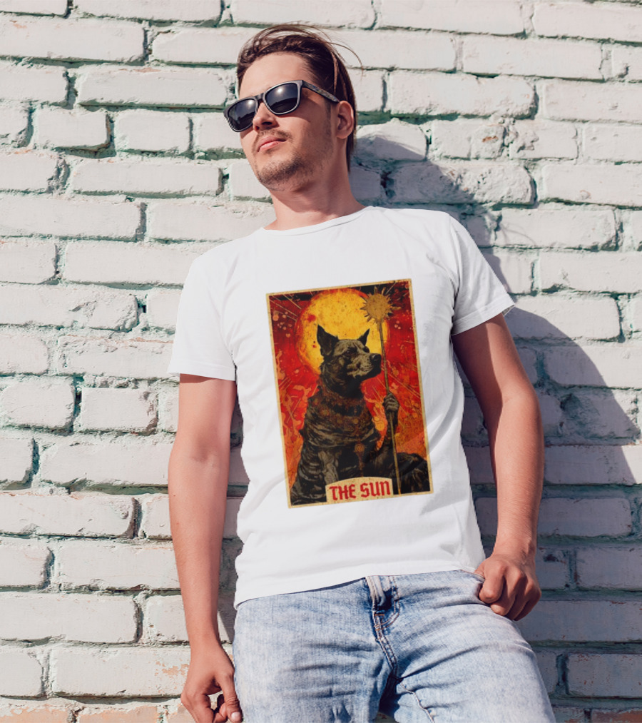 Dog Tarot Card The Sun Card Canine Holding Scepter T-Shirt