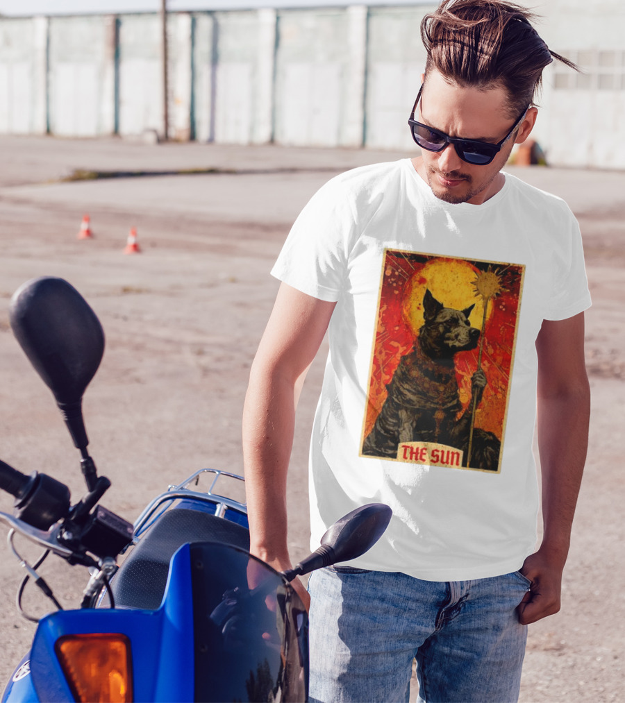 Dog Tarot Card The Sun Card Canine Holding Scepter T-Shirt