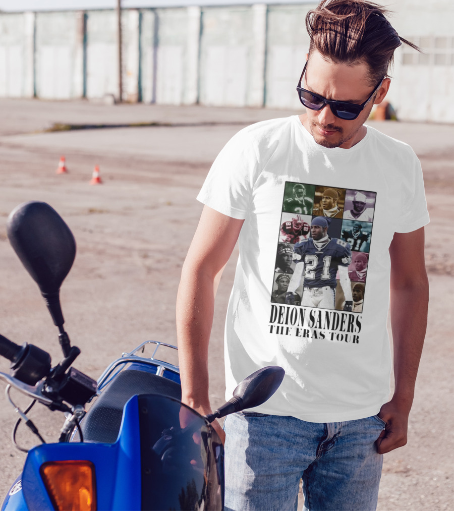 Deion Sanders The Eras Tour Collage Montage With Multiple Football Jerseys T-Shirt