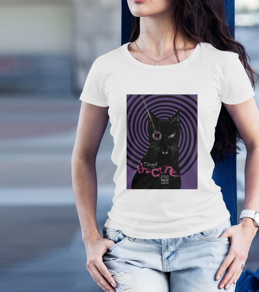 The Cure Riot Fest 9 17 23 Douglass Park Chicago Black Cat Spiral T-Shirt
