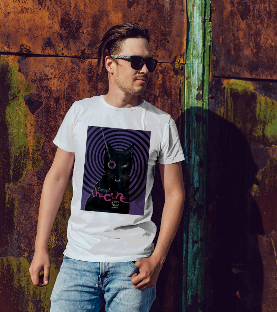 The Cure Riot Fest 9 17 23 Douglass Park Chicago Black Cat Spiral T-Shirt