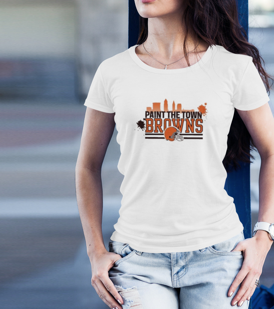 Paint The Town Cleveland Browns Football Browns Helmet Skyline T-Shirt