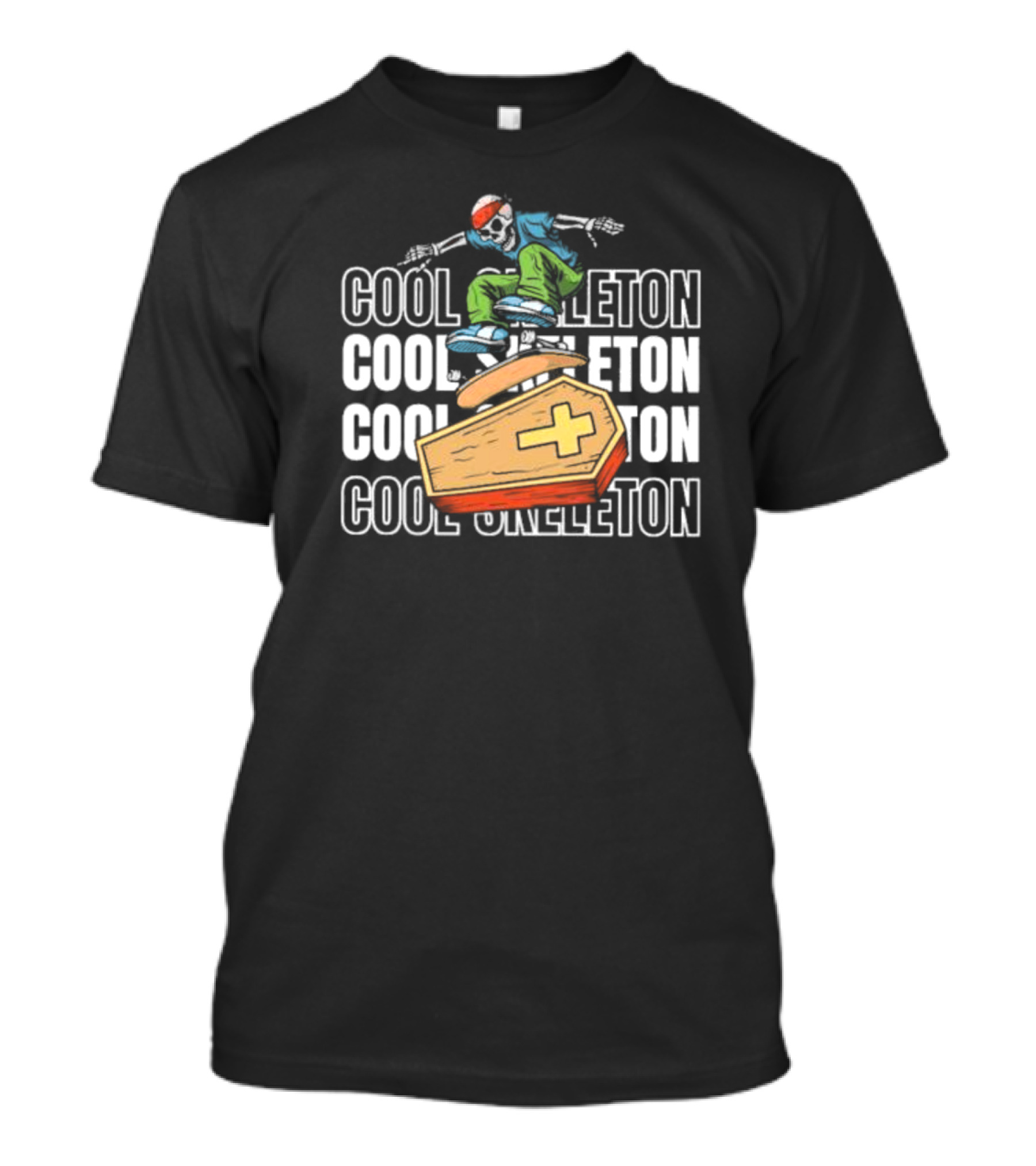 Cool Skeleton Skateboarding Coffin Halloween Jump T-Shirt