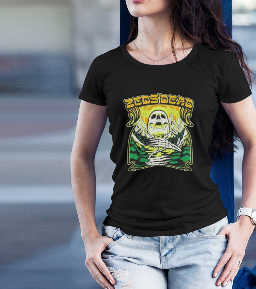 Zeds Dead Skull Rizing With Mountain And Sunset T-Shirt
