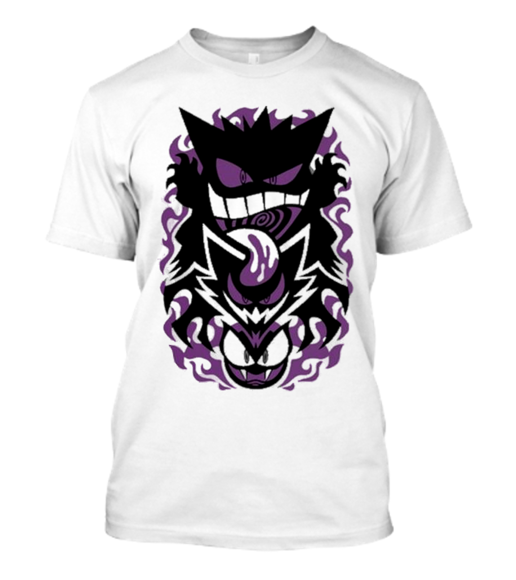 Versiris Spooky Gastly Ghouls Haunter Gengar Silhouettes With Purple Flames T-Shirt