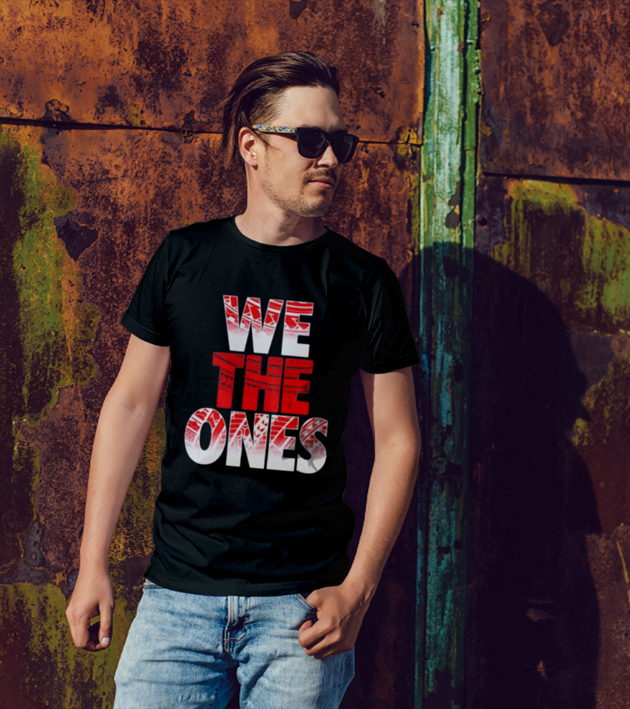 We The Ones Bold Red And White Triangular Brush Pattern Text T-Shirt