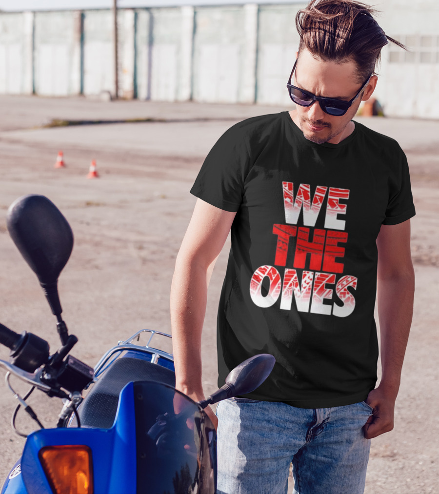 We The Ones Bold Red And White Triangular Brush Pattern Text T-Shirt