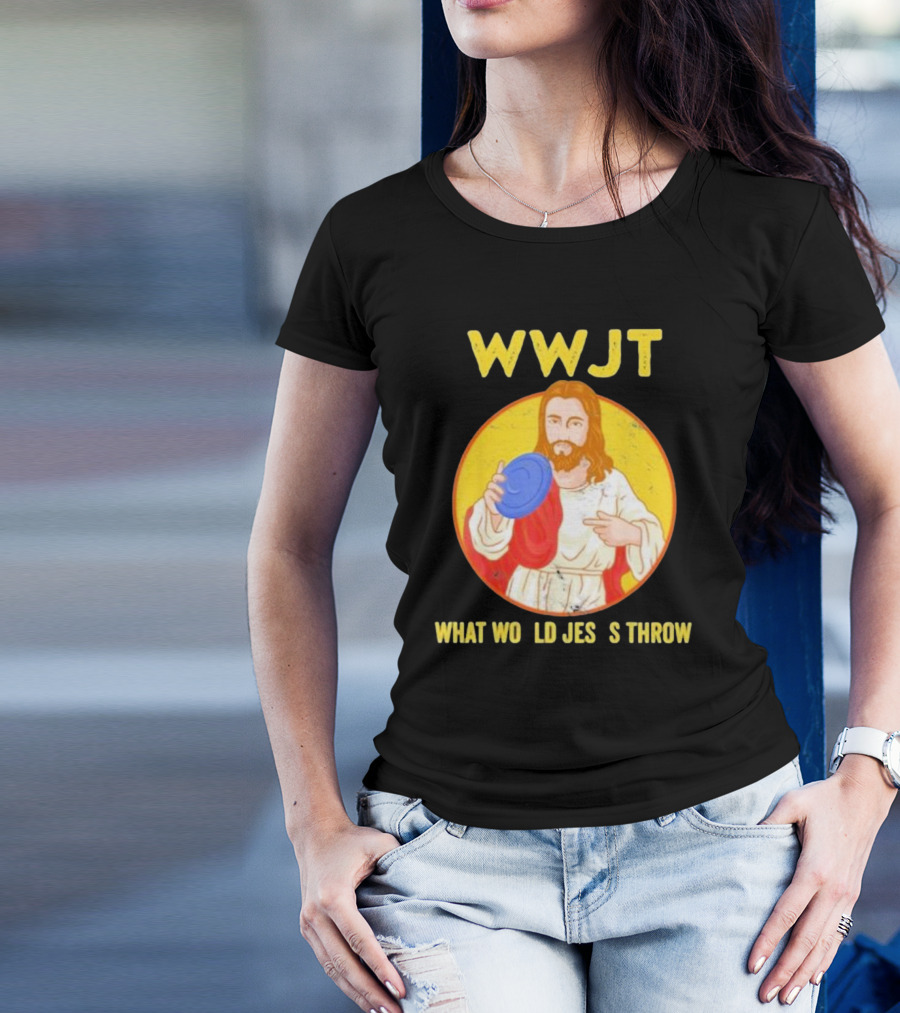 WWJT What Would Jesus Throw Frisbee Golf T-Shirt