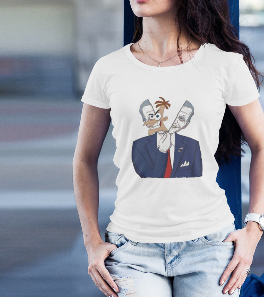 Joe Biden Dr. Doofenshmirtz Mask Illusion Suit Red Tie American Flag T-Shirt