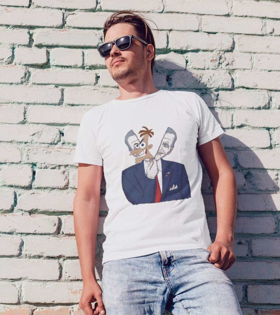 Joe Biden Dr. Doofenshmirtz Mask Illusion Suit Red Tie American Flag T-Shirt