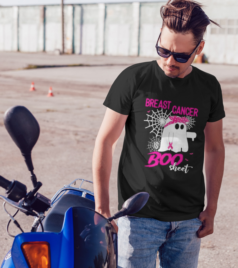 Breast Cancer Is Boo Sheet Halloween Ghost With Pink Ribbon And Spider Webs T-Shirt