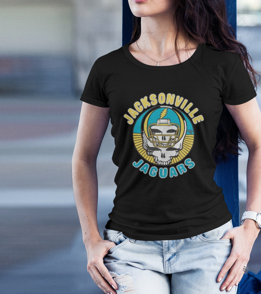 Jacksonville Jaguars Grateful Dead Skull Lightning Bolt Helmet Collaboration T-Shirt