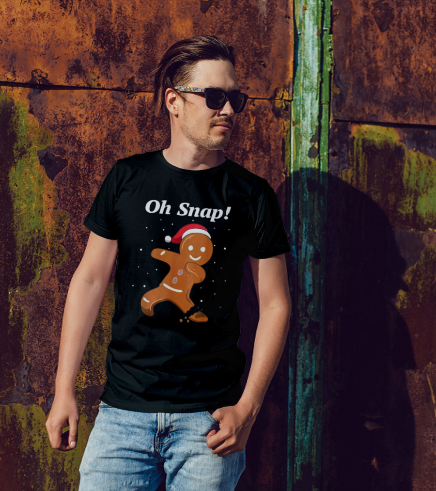 Oh Snap Gingerbread Merry Christmas Cookie Santa Hat T-Shirt