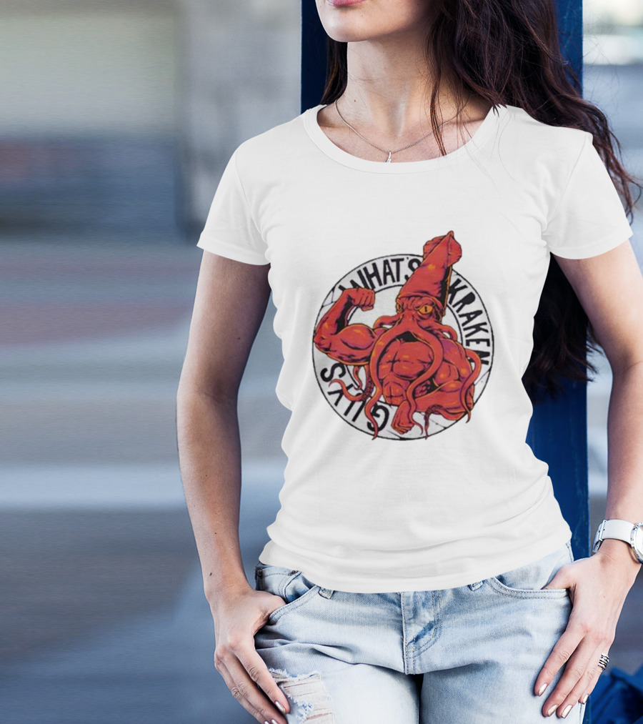 What’s Kraken Guys Sea Muscular Squid Circle T-Shirt