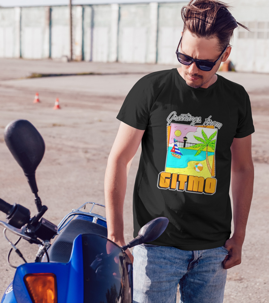 Greetings From Gitmo Beach Paradise With Sailboat And Palm Tree T-Shirt