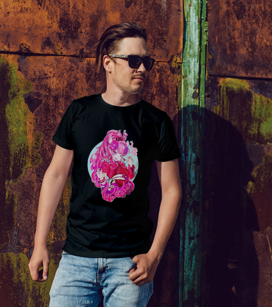 Invasion Club Ironmouse Pink Anime Character Art Collaboration T-Shirt