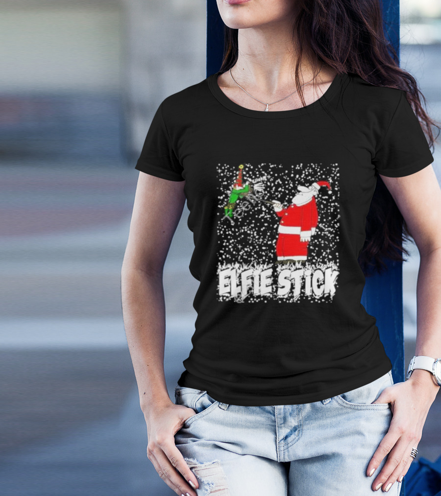 Elfie Stick Santa Christmas Humor T-Shirt