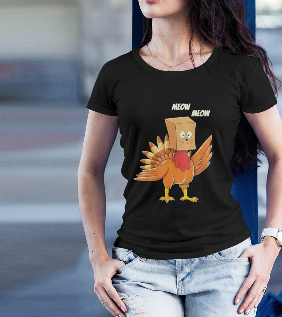 Thanksgiving Turkey Cat Meow Box Head T-Shirt